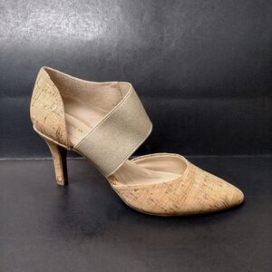 NEW -ANDREW GELLER - MARESA CORK PUMPS WITH A GOLD METALLIC STRAP SIZE : 6M